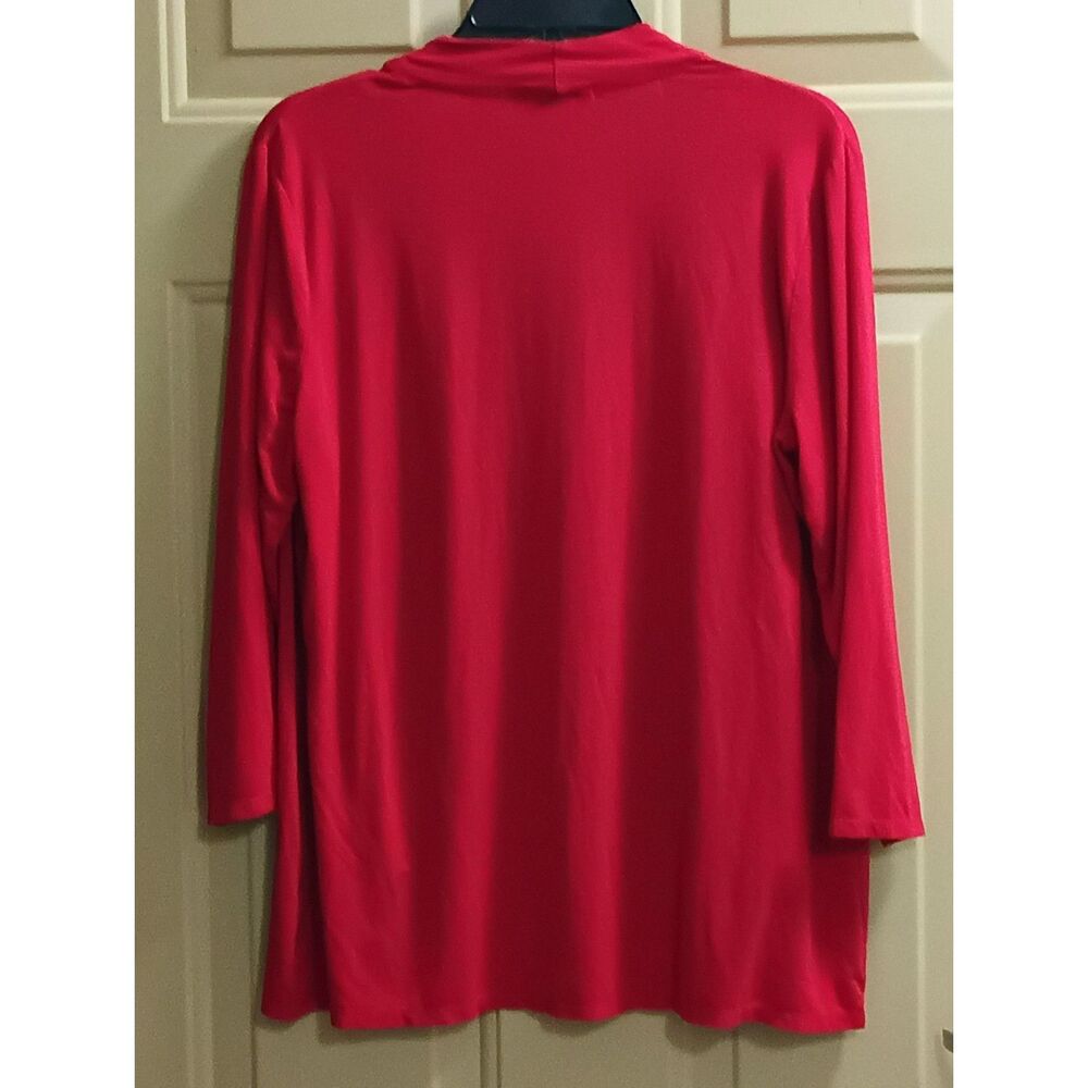 Notations Red Open Front Draped Layered Cardigan 3/4 Sleeve Medium - Picture 2 of 2